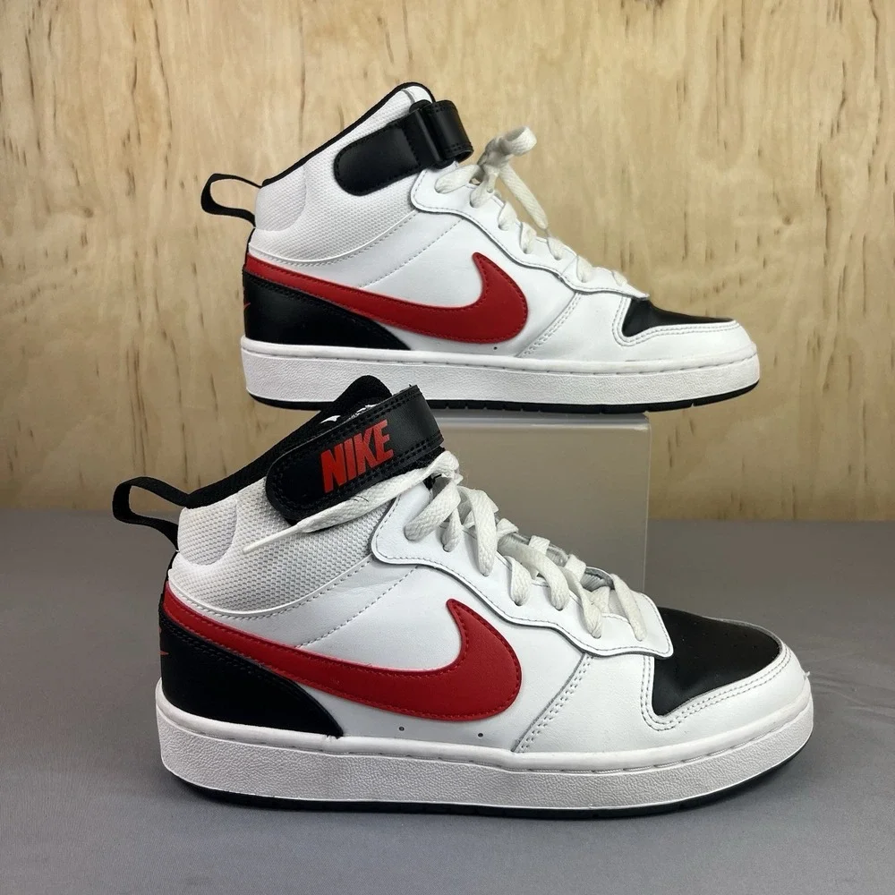 Nike Court Borough Mid 2 Youth 6Y White Red Black Mid-Top Sneakers CD7782-110